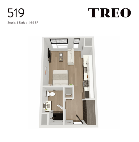 Floor plan for studio, 1 bath